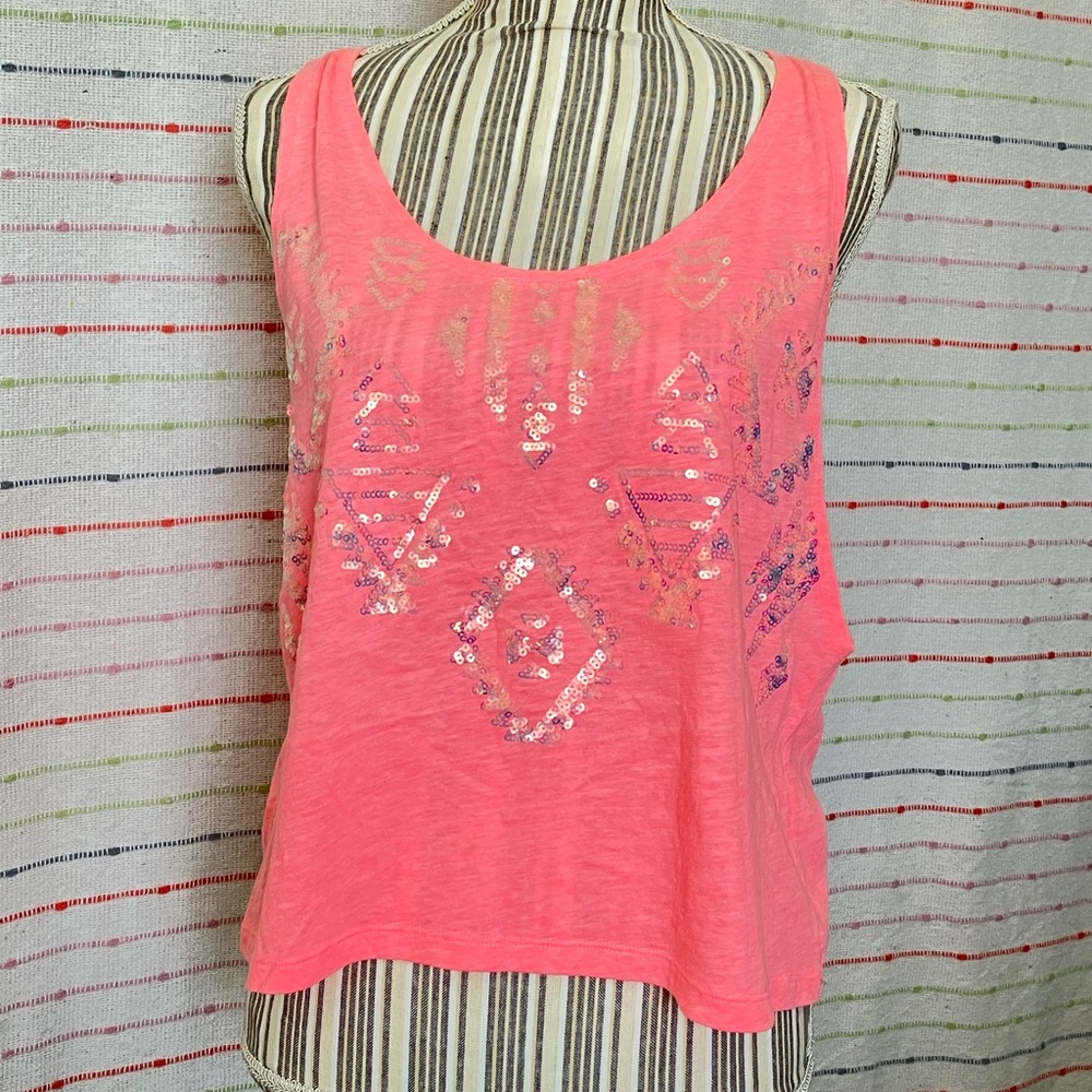 PINK Victoria's Secret Coral Sequin Tank Top